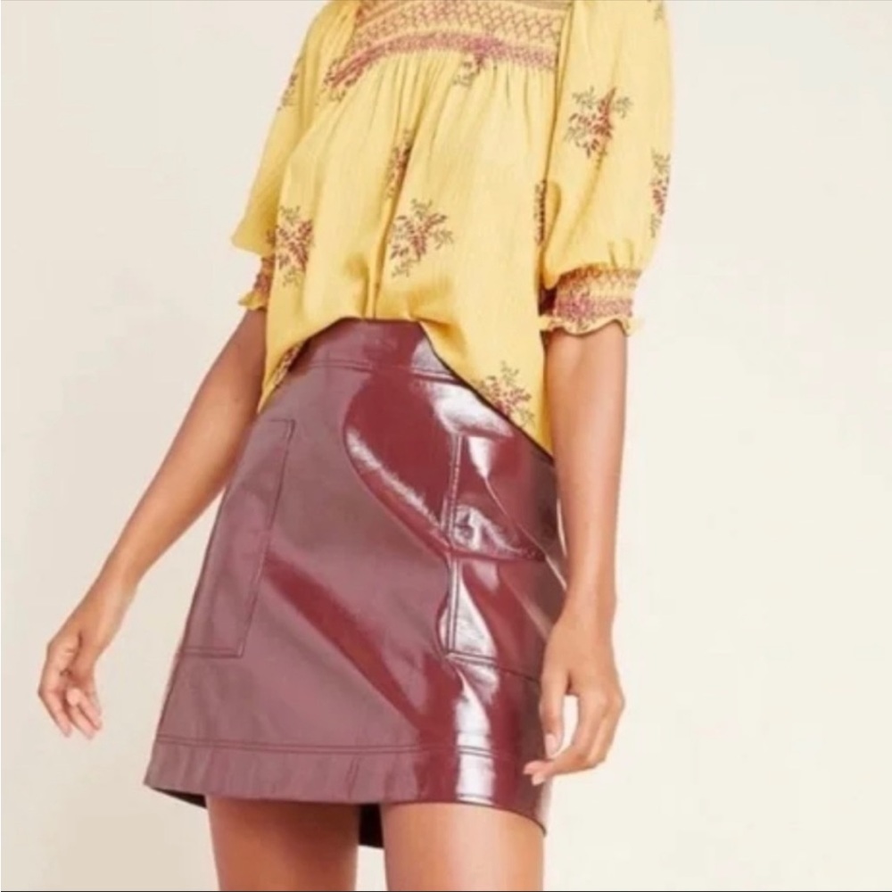ANTHROPOLOGIE MAEVE Wine Faux Patent Leather Skirt